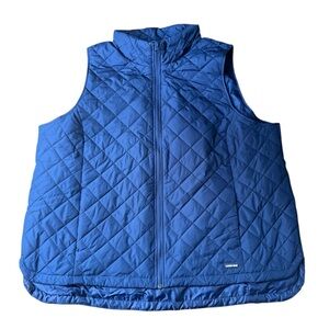 Women’s Lands' End Blue Quilted Vest with Stand-Up Collar